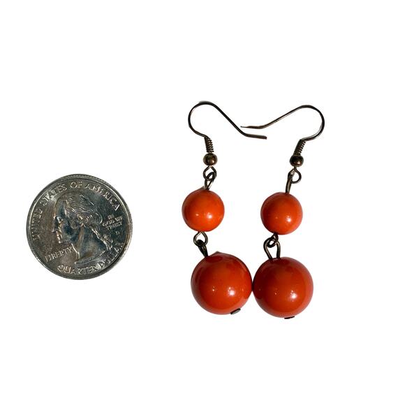 Orange Earrings Dangle Statement Hook Faux Pearls 2" Long Colorful Summer - Picture 3 of 5